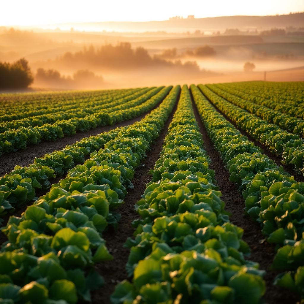 Champ d'une ferme biologique au lever du jour
